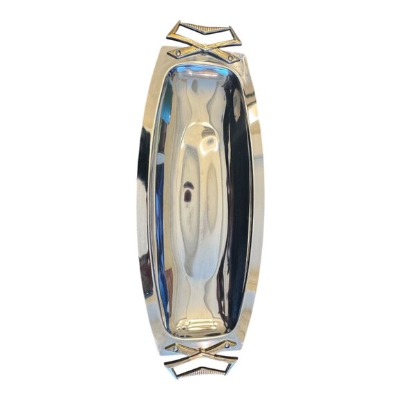 Vintage Kromex Aluminum & Brass Serving Tray With Art Deco Handles - Picture 3 of 7